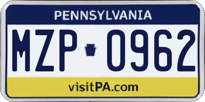 PA license plate MZP0962