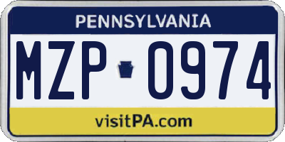 PA license plate MZP0974