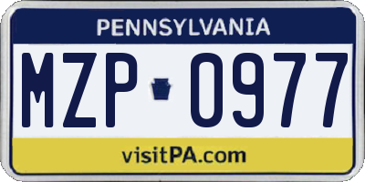PA license plate MZP0977