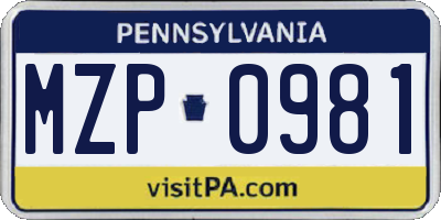 PA license plate MZP0981