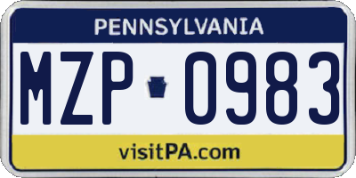 PA license plate MZP0983