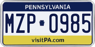 PA license plate MZP0985