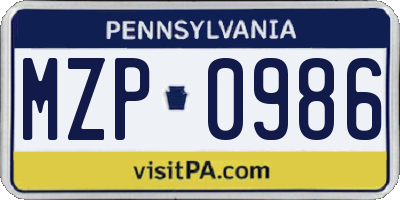 PA license plate MZP0986
