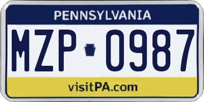 PA license plate MZP0987