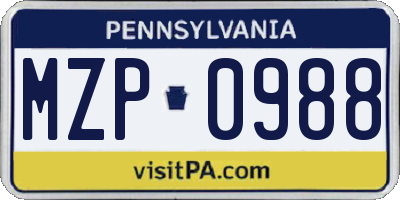 PA license plate MZP0988