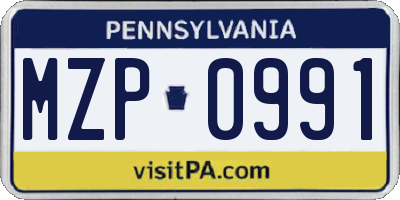 PA license plate MZP0991