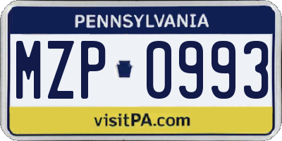 PA license plate MZP0993