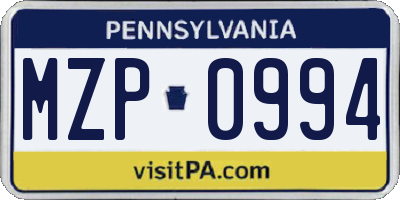 PA license plate MZP0994