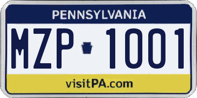 PA license plate MZP1001
