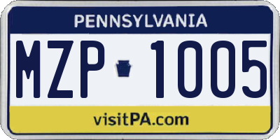 PA license plate MZP1005