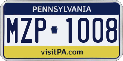 PA license plate MZP1008