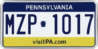 PA license plate MZP1017
