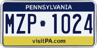 PA license plate MZP1024
