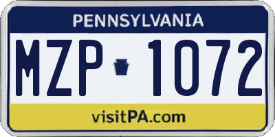 PA license plate MZP1072