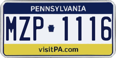 PA license plate MZP1116