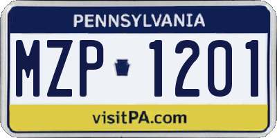 PA license plate MZP1201
