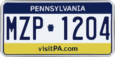 PA license plate MZP1204