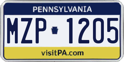 PA license plate MZP1205