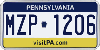 PA license plate MZP1206