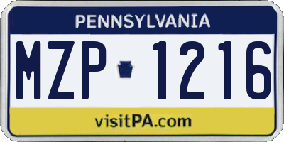 PA license plate MZP1216