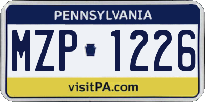 PA license plate MZP1226