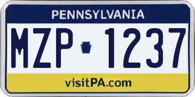 PA license plate MZP1237