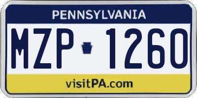 PA license plate MZP1260