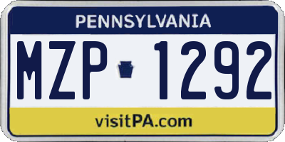 PA license plate MZP1292