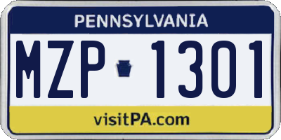 PA license plate MZP1301
