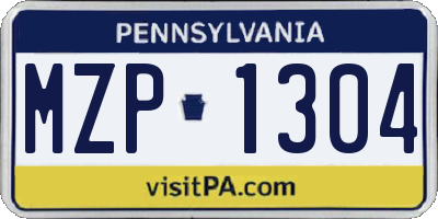 PA license plate MZP1304