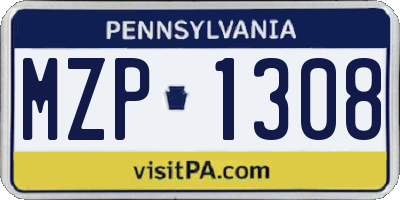 PA license plate MZP1308