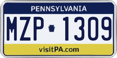 PA license plate MZP1309