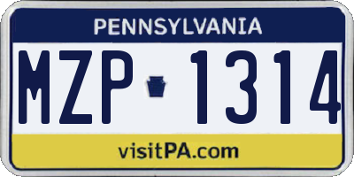 PA license plate MZP1314