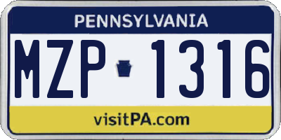 PA license plate MZP1316