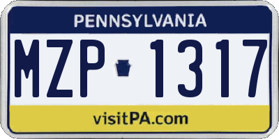PA license plate MZP1317