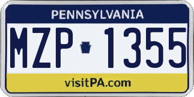PA license plate MZP1355