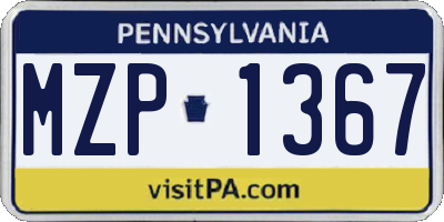 PA license plate MZP1367