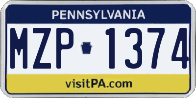 PA license plate MZP1374