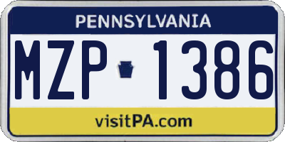 PA license plate MZP1386