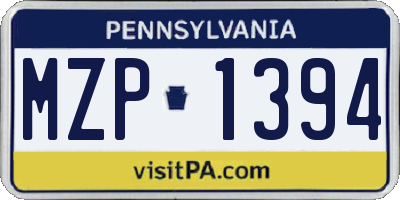 PA license plate MZP1394