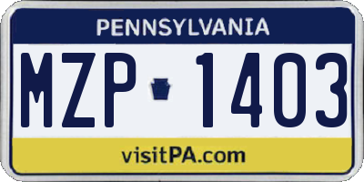 PA license plate MZP1403
