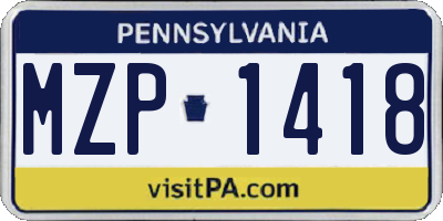 PA license plate MZP1418