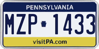 PA license plate MZP1433