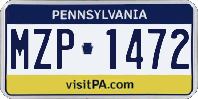 PA license plate MZP1472