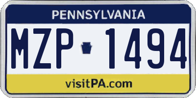 PA license plate MZP1494
