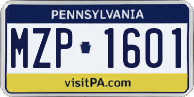 PA license plate MZP1601