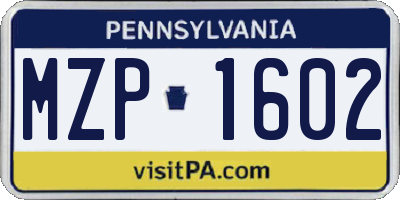 PA license plate MZP1602