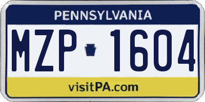 PA license plate MZP1604
