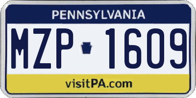 PA license plate MZP1609