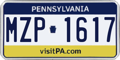 PA license plate MZP1617